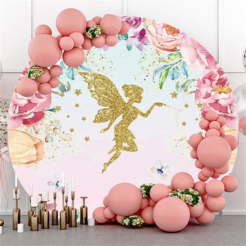 Lofaris Gold Butterfly Fairy Happy Birthday Circle Backdrop