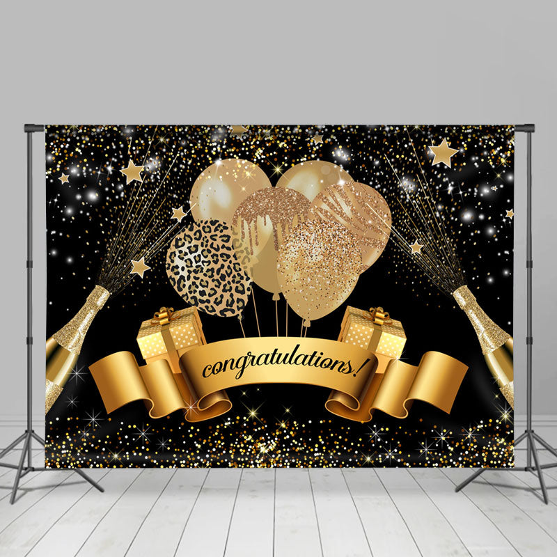 Lofaris Gold Champagne Leopard Balloons Grad Party Backdrop