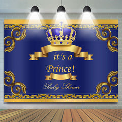 Lofaris Gold Crown And Blue Little Prince Baby Shower Backdrop