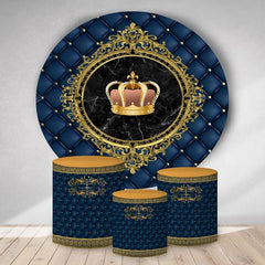 Lofaris Gold Crown Dark Blue Round Boys Birthday Backdrop Kit