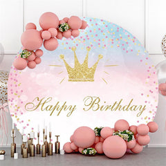 Lofaris Gold Crown Glitter Circle Happy Birthday Party Backdrop