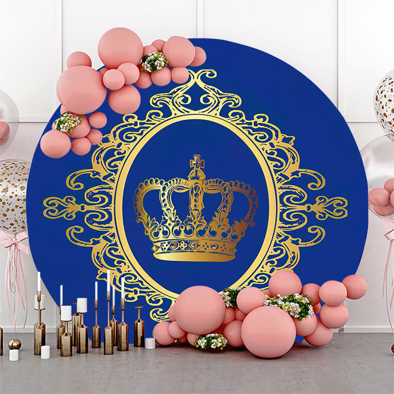 Lofaris Gold Crown Royal Blue Birthday Party Round Backdrop