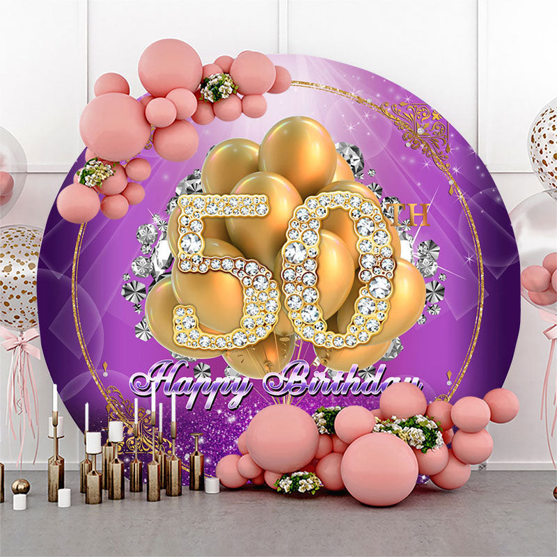 Lofaris Gold Diamond Balloon 50th Birthday Round Backdrop