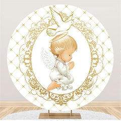 Lofaris Gold Dove And White Angle Baby Shower Circle Backdrop