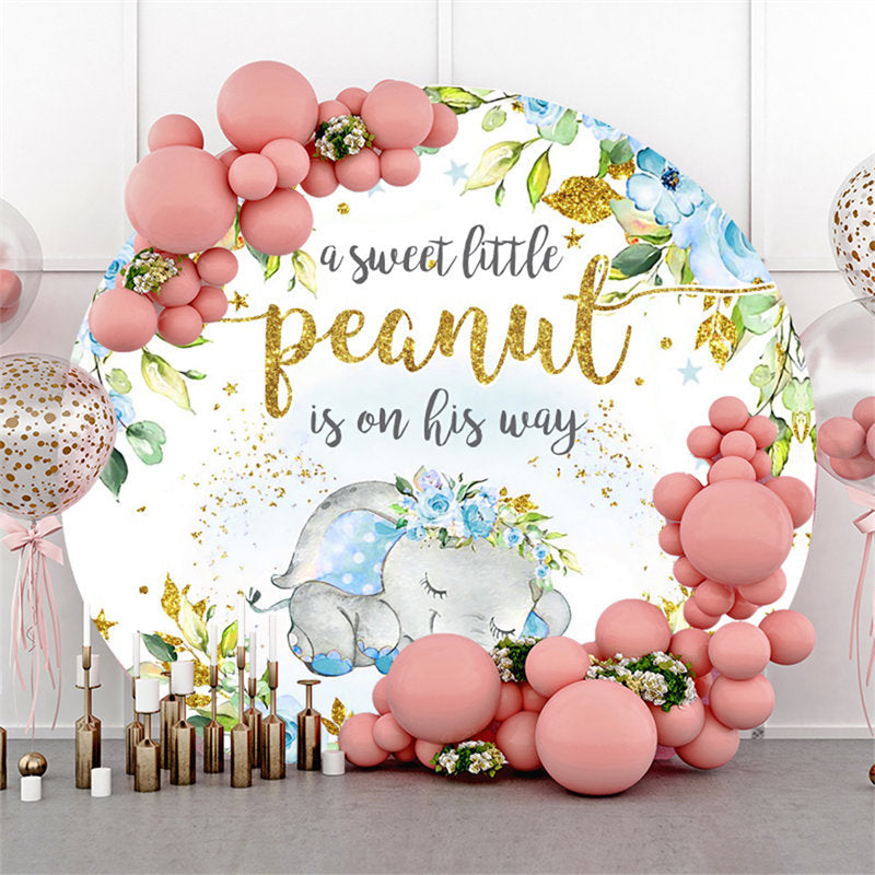 Lofaris Gold Glitter And Blue Little Peanut Baby Shower Backdrop