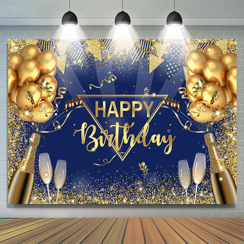 Lofaris Gold Glitter Balloon Wine Glass Happy Birthday Backdrop