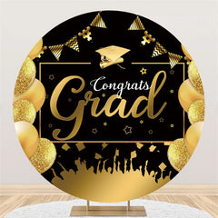 Lofaris Gold Glitter Balloons Round Black Congrats Grad Backdrop