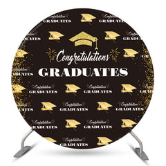 Lofaris Gold Glitter Black Round Congrats Grad Backdrop