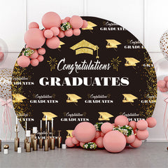 Lofaris Gold Glitter Black Round Congrats Grad Backdrop