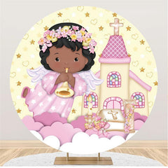 Lofaris Gold Glitter Church Angel Pink Circle Round Backdrops