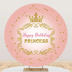 Lofaris Gold Glitter Crown Round Pink Happy Birthday Backdrop