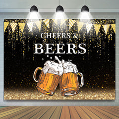 Lofaris Gold Glitter Flags Black Cheers Beers Birthday Backdrop