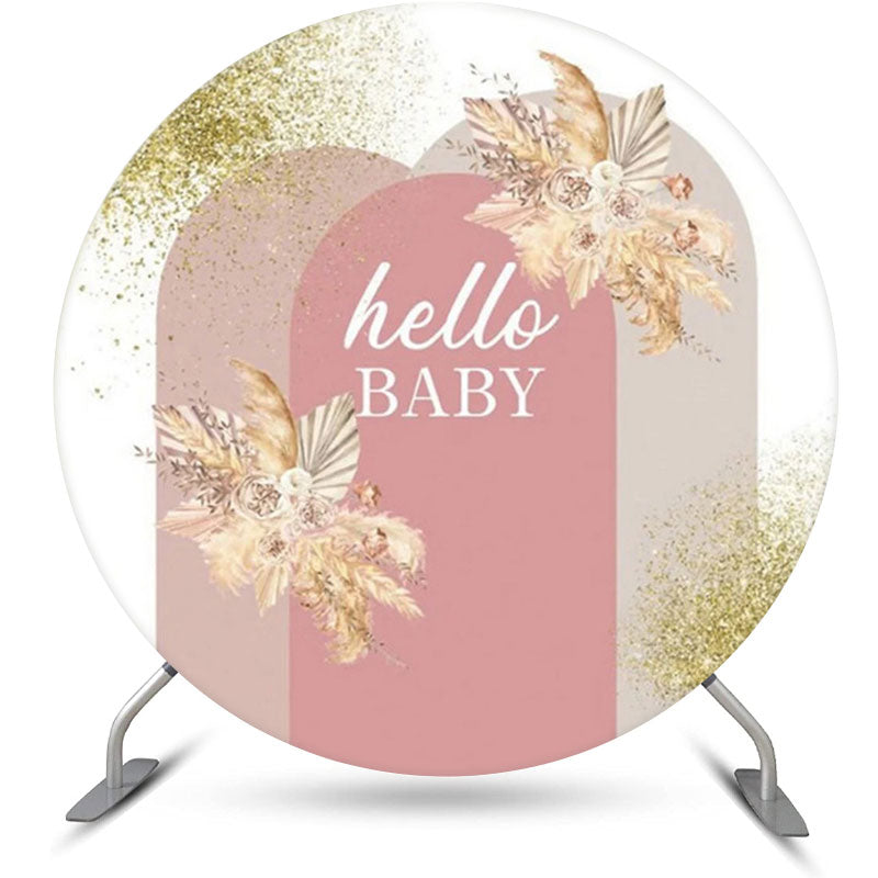 Lofaris Gold Glitter Floral Circle Boho Baby Shower Backdrop