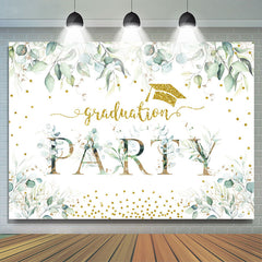Lofaris Gold Glitter Green Leaves Graduation Party Backdrop