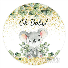 Lofaris Gold Glitter Green Leaves Round Baby Shower Backdrop