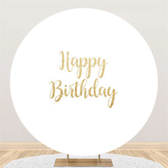 Lofaris Gold Glitter Happy Birthday Round Pure White Backdrop