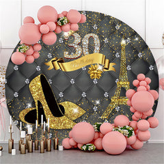 Lofaris Gold Glitter Heels And Tower Round 30th Birthday Backdrop