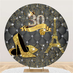 Lofaris Gold Glitter Heels And Tower Round 30th Birthday Backdrop