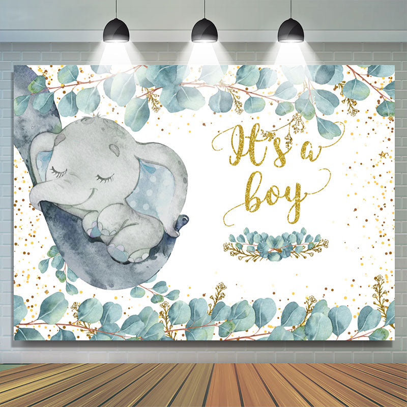 Lofaris Gold Glitter Its A Boy Little Elephant Baby Shower Backdrop