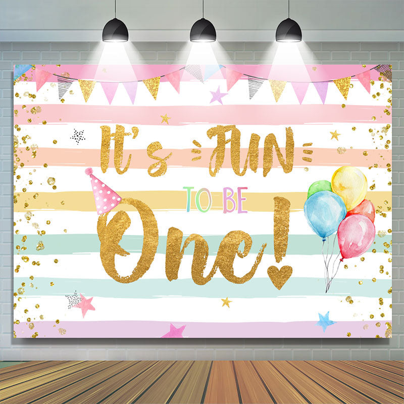 Lofaris Gold Glitter Its Fun To Be One Girls Birthday Backdrop