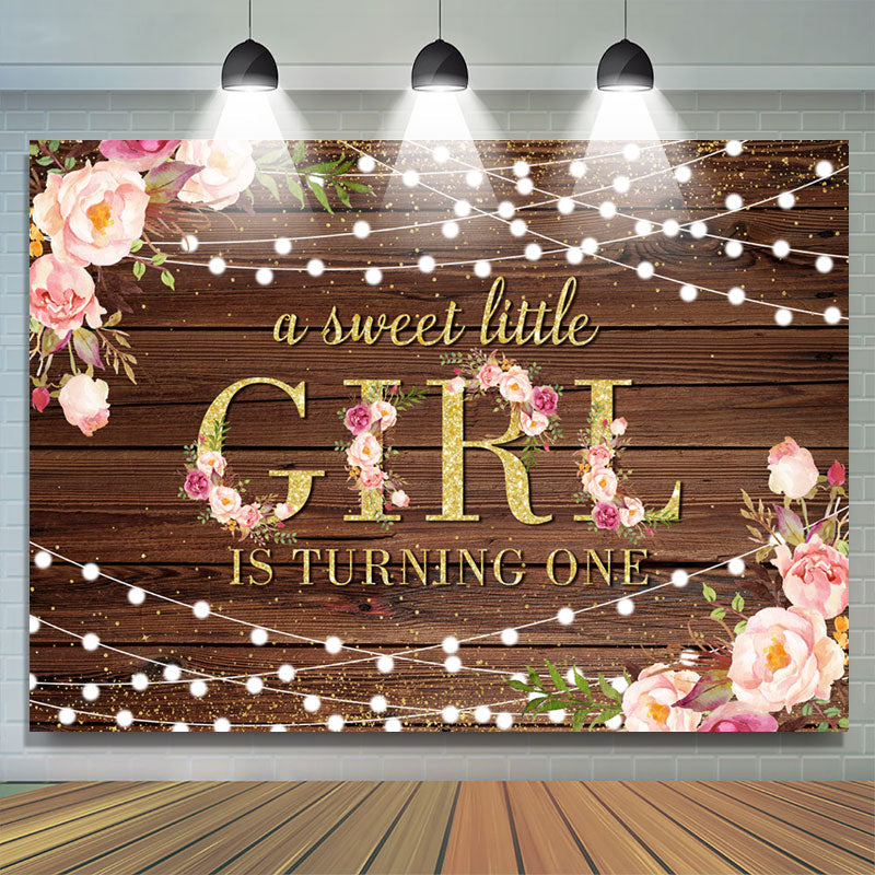 Lofaris Gold Glitter Little Girl Turning One Birthday Backdrop