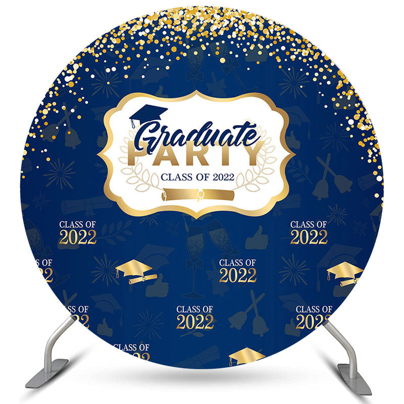 Lofaris Gold Glitter Navy Blue Round Graduation Party Backdrop