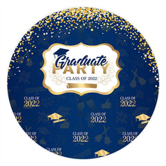 Lofaris Gold Glitter Navy Blue Round Graduation Party Backdrop