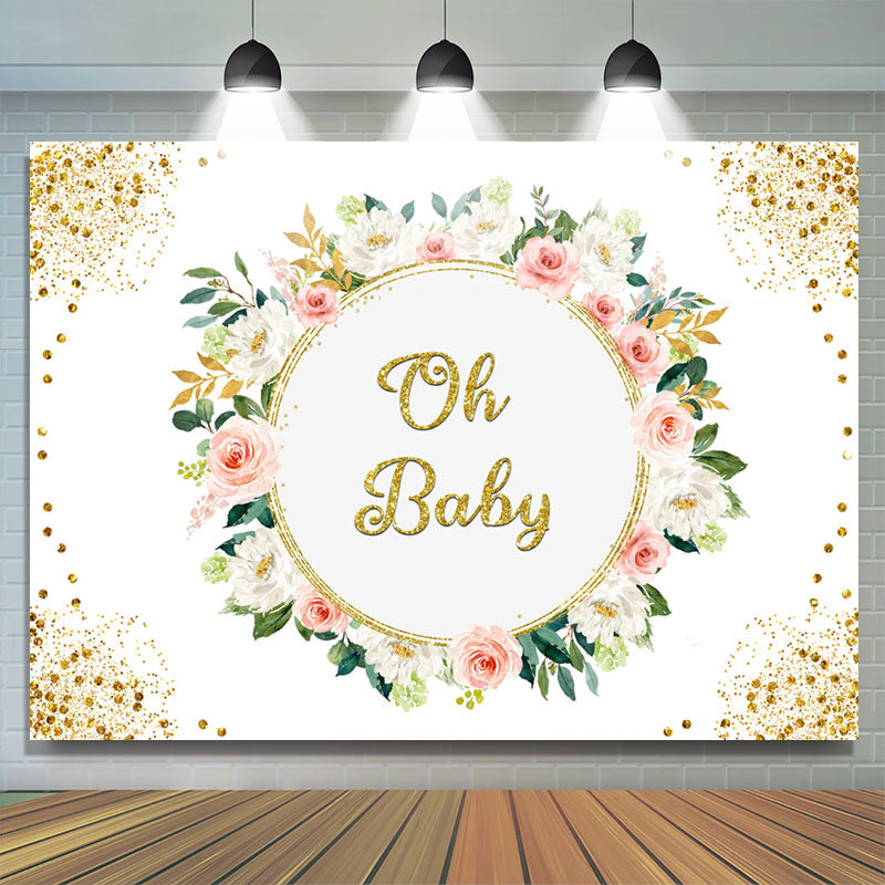 Lofaris Gold Glitter Oh Baby Floral Backdrop For Shower