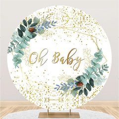 Lofaris Gold Glitter Oh Baby Round Leaves Shower Backdrop