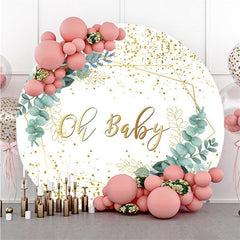 Lofaris Gold Glitter Oh Baby Round Leaves Shower Backdrop