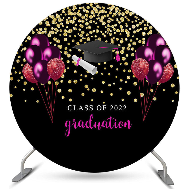 Lofaris Gold Glitter Purple Balloons Black Round Grad Backdrop