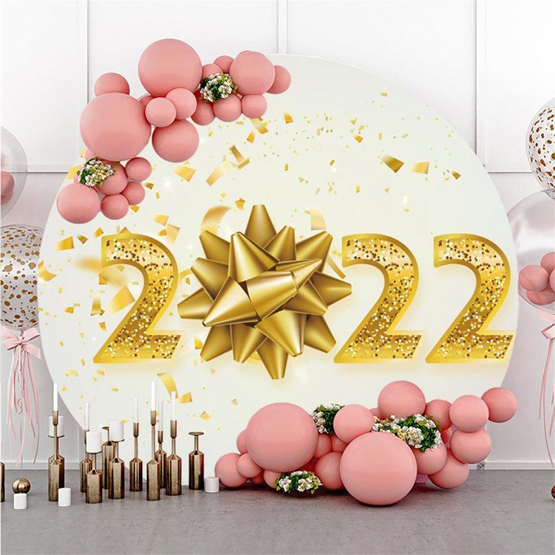 Lofaris Gold Glitter Round New Year Party Backdrop Decoration