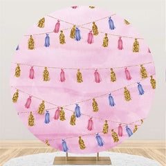 Lofaris Gold Glitter Round Pink Birthday Backdorp For Girl
