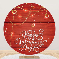Lofaris Gold Glitter Round Red Wood Happy Valentines Backdrop