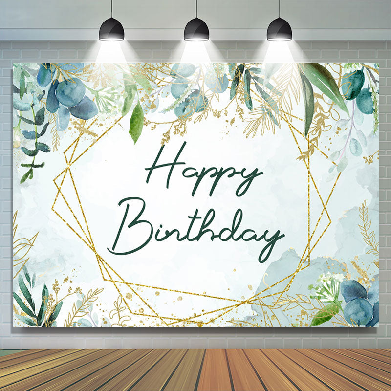 Lofaris Gold Glitter Square Green Leaf Birthday Party Backdrop