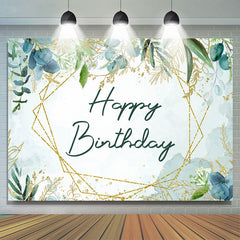 Lofaris Gold Glitter Square Green Leaf Birthday Party Backdrop