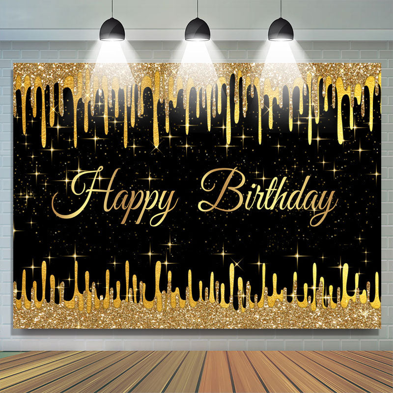 Lofaris Gold Glitter Star Black Happy Birthday Party Backdrop