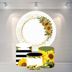 Lofaris Gold Glitter Sunflower Round Happy Birthday Backdrop