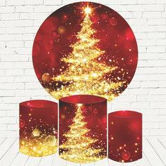 Lofaris Gold Glitter Tree Round Red Bokeh Chrismas Backdrop Kit