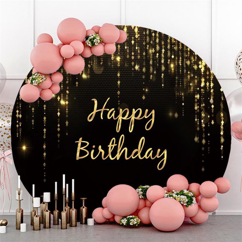 Lofaris Gold Happy Birthday With Simple Black Round Backdrop