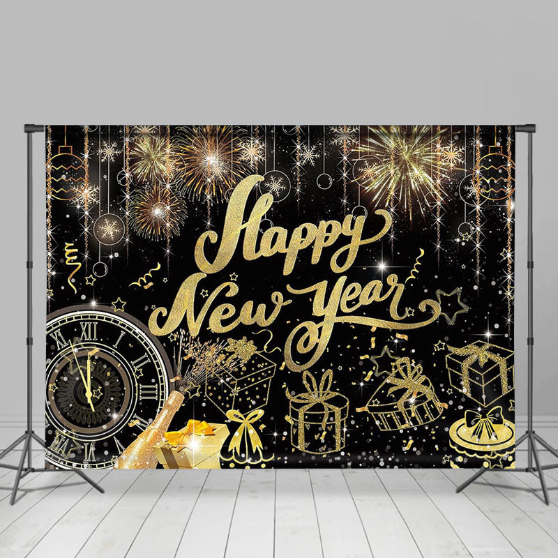 Lofaris UK Gold Line Clock Gift Glitter Black New Year Backdrop