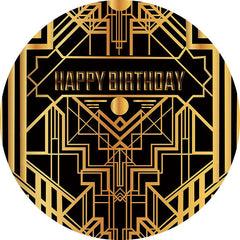 Lofaris Gold Lines And Black Round Happy Birthday Backdrop