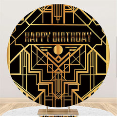 Lofaris Gold Lines And Black Round Happy Birthday Backdrop