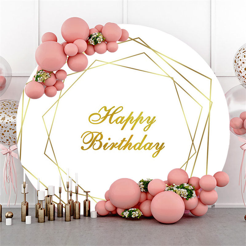 Lofaris Gold Lines Happy Birthday Round Simple Party Backdrop