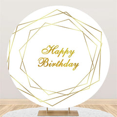 Lofaris Gold Lines Happy Birthday Round Simple Party Backdrop