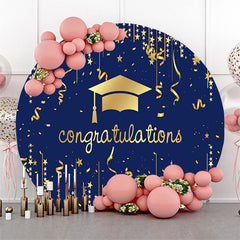 Lofaris Gold Mortarboard Blue Circle Congrats Grad Backdrop