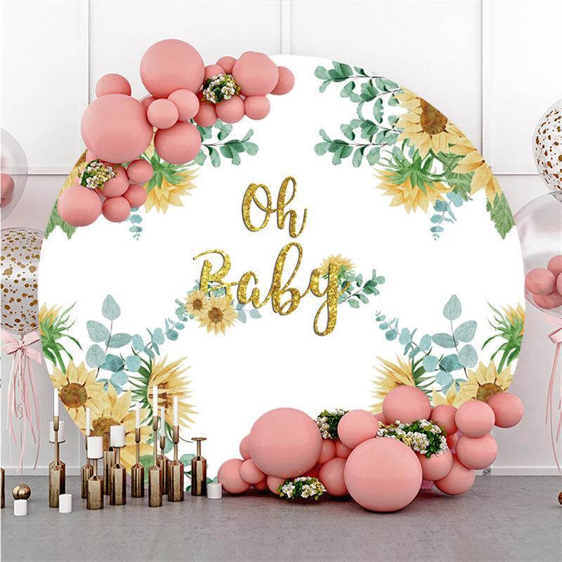 Lofaris Gold Oh Baby Sunflower Circle Shower Backdrop