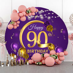 Lofaris Gold Purple Rose Balloon Round 90th Birthday Backdrop