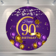 Lofaris Gold Purple Rose Balloon Round 90th Birthday Backdrop