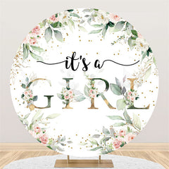 Lofaris Gold Spot Floral Round Baby Shower Backdrop For Girl